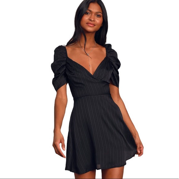 Lulus Dance After Dark Black Satin Striped Skater Dress size Medium - Picture 3 of 8